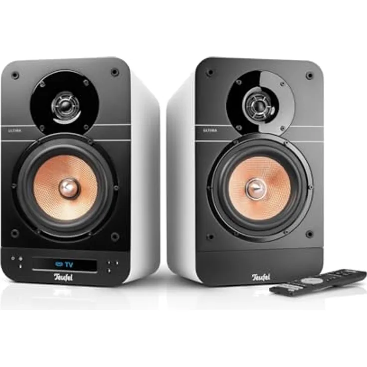 Teufel Ultima 25 Aktiv - Aktive Regallautsprecher mit Bluetooth und integriertem AV-Receiver, Dolby Audio, DAB+ und FM Radio, HDMI ARC CEC, Touch Slider - weiß - Preisvergleich