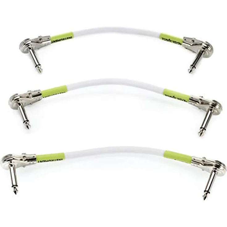 Ernie Ball Patchkabel, beidseitig flach gewinkelt, 15,24 cm, 3er-Pack, sauerstofffreies Kupfer, Weiß – Bild 1