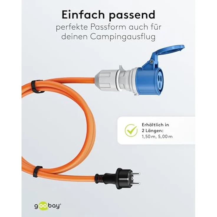 Goobay Camping Adapterleitung 1,5 m, orange, 2 CEE-Buchsen, IP44, für Außenbereich – Bild 9