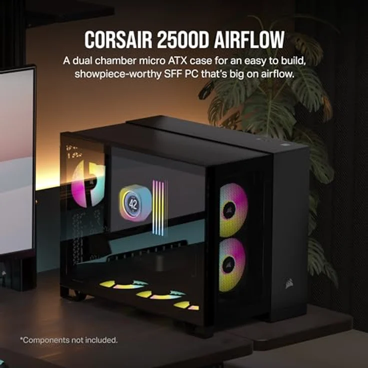 CORSAIR 2500D Airflow mATX PC-Gehäuse - Ohne Lüfter - Zweikammer-Design - Große Kühlungsflexibilität - Reverse Connection Motherboard-Kompatibel - Schwarz – Bild 2