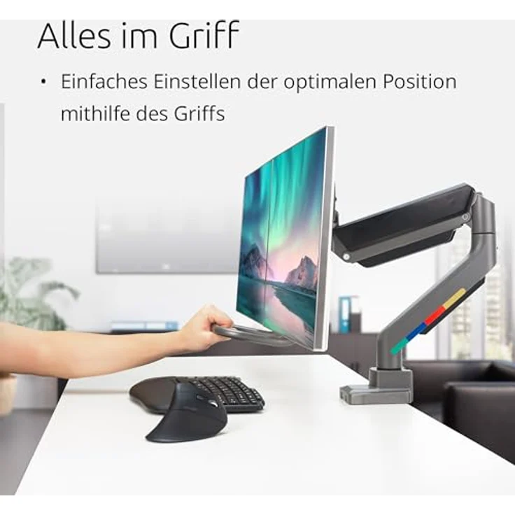 Kensington SmartFit Dual Monitor Arm, Gasfeder Monitor Halterung für zwei 32-Zoll Monitore, grau – Bild 3