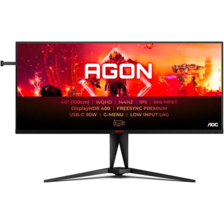 AOC AGON AG405UXC - 40 Zoll WQHD Gaming Monitor, 144 Hz, 1 ms GtG, HDR400, FreeSync Prem., G-Sync comp., (3440x1440, HDMI, DisplayPort, USB-C (90W PD), USB Hub) schwarz/rot – Bild 1