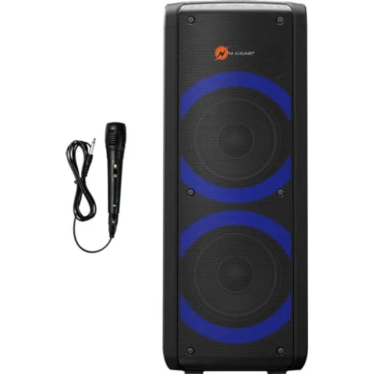 N-Gear Let’s go Party Bluetooth Lautsprecher, Schwarz, Karaoke Mikrofon, Disco-LEDs, 4 h Akkubetrieb