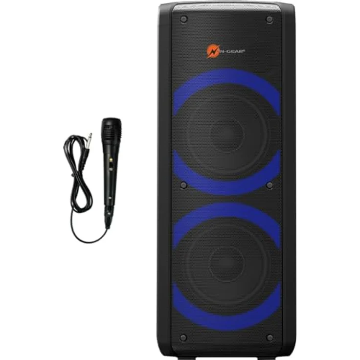 N-Gear Let’s go Party Bluetooth Lautsprecher, Schwarz, Karaoke Mikrofon, Disco-LEDs, 4 h Akkubetrieb – Bild 1
