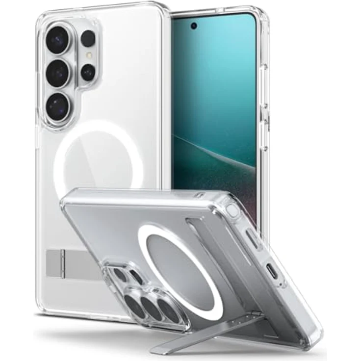 Spigen Ultra Hybrid S MagFit Hülle für Samsung Galaxy S26 Ultra - Clear White, mit MagSafe-Kompatibilität und eingebautem Kickstand – Bild 1