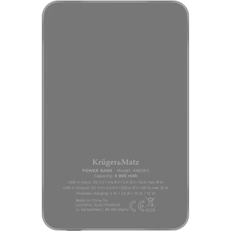 Kruger&Matz KM0911 Powerbank 5000 mAh MagSafe, grau, kabelloses und schnelles Laden, USB-C Anschluss, universell einsetzbar – Bild 4