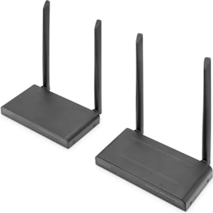 DIGITUS Wireless HDMI KVM Extender Set - Reichweite bis 150 m - UltraHD 4k/30Hz - Punkt-zu-Punkt - HDMI Loop Out - IR-Übertragung - schwarz