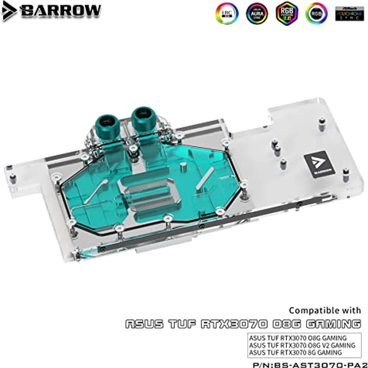 Barrow LRC2.0 Full Coverage GPU Water Block for ASUS TUF 3070 Aurora RGB - Acryl, Hochwertige Material, Langlebig, Robustheit – Bild 2