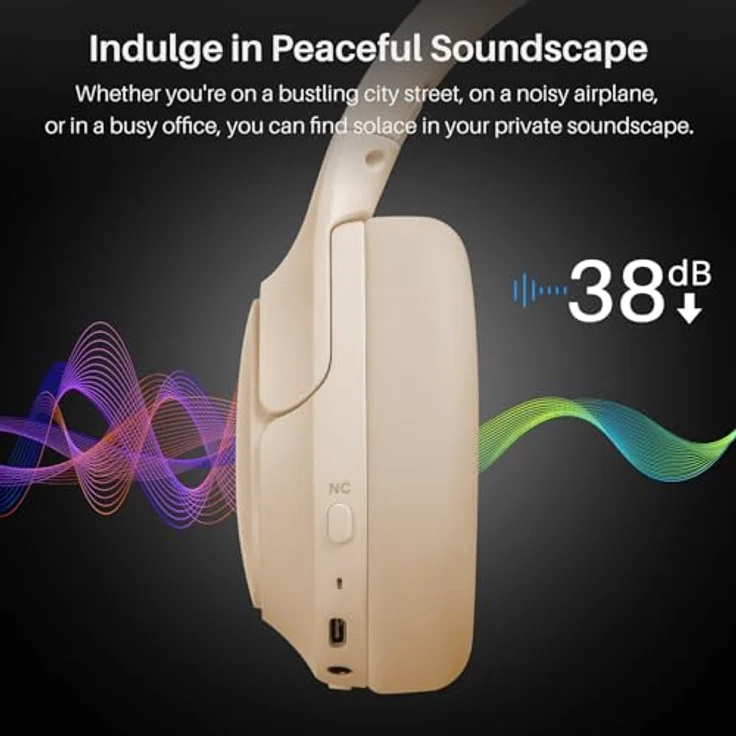 TOZO HT2 Kabelloser Bluetooth Kopfhörer Over-Ear mit Hybrid Active Noise Cancelling, 56 Stdn. Spielzeit, Hi-Res Audio, Kristallklare Anrufe, Tiefer Bass, APP Steuerung - Khaki – Bild 3