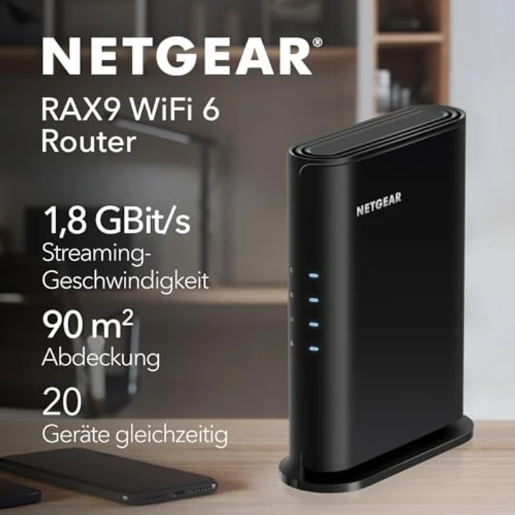 Netgear Nighthawk RAX9 AX1800 WiFi 6 Router, Dual-Band mit 5 RJ-45 Anschlüssen, schwarz – Bild 2
