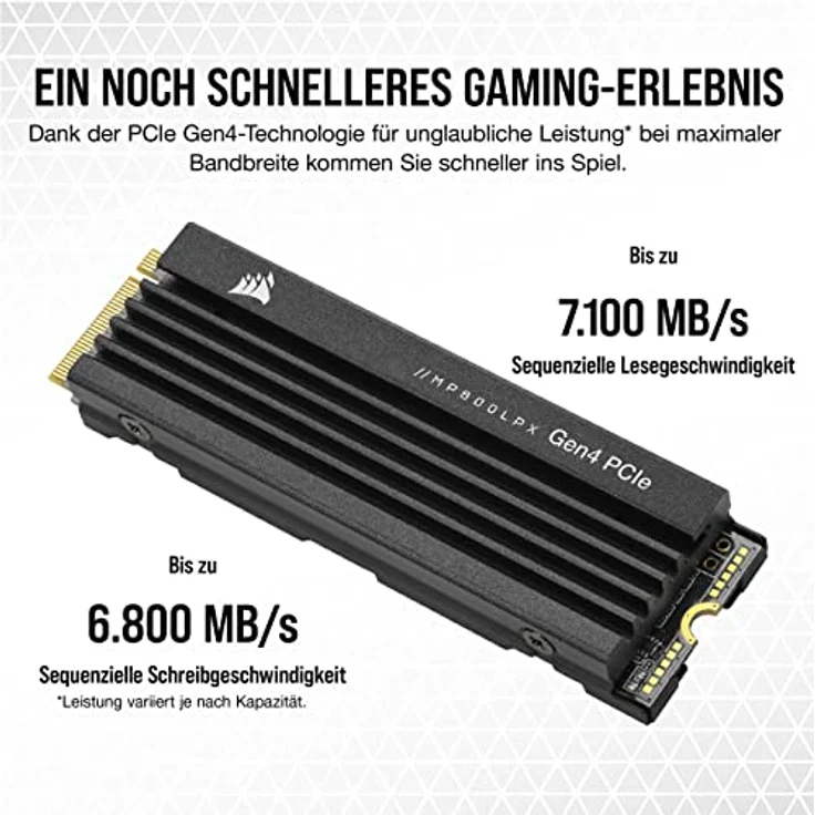 Corsair MP600 PRO LPX M.2 NVMe PCIe x4 Gen4 SSD, 1 TB, optimiert für PS5 Black, 1 Stück – Bild 4