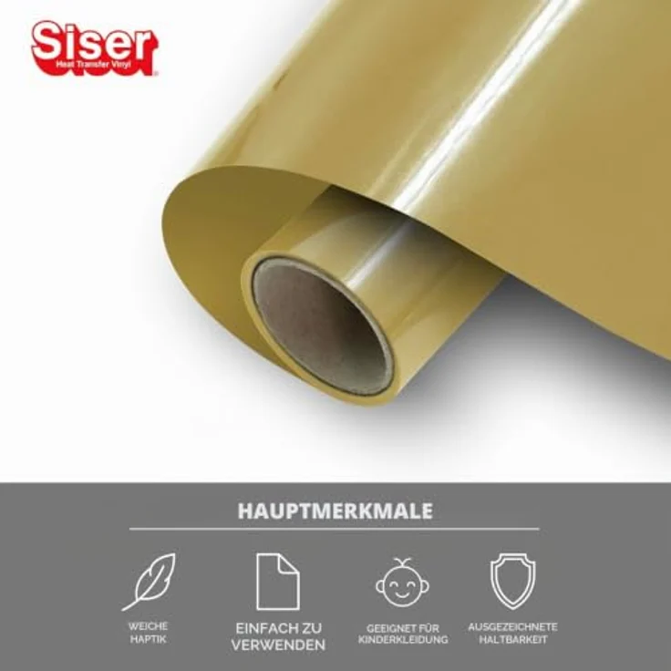 Siser Transferfolie Folie 30 cm Gold, PVC-frei, hohe Waschbeständigkeit, dünn und leicht zu entgittern – Bild 2