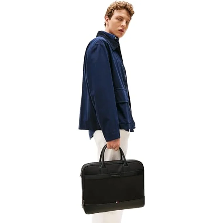 Tommy Hilfiger TH NYLON TRAVEL COMPUTER BAG, schwarze Laptoptasche mit abnehmbarem Schulterriemen und Reißverschlussfächern für Geschäftsreisen – Bild 5