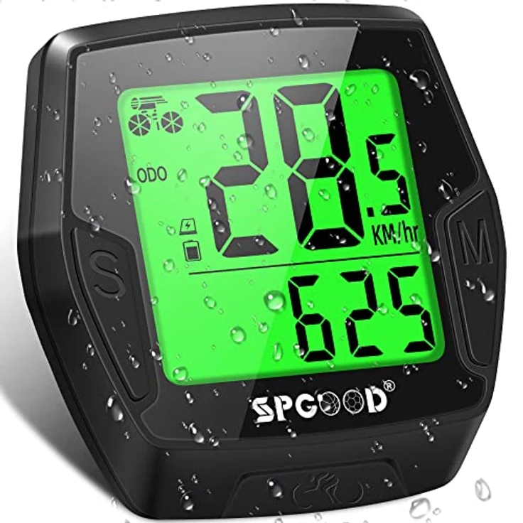 SPGOOD Fahrradcomputer Kabellos, 21 Funktionen, IP54 Wasserdicht, Hintergrundbeleuchtetes Display, Automatischer Start/Stopp, HD-Tacho mit Langzeitbatterie und Aerodynamischem Design – Bild 1