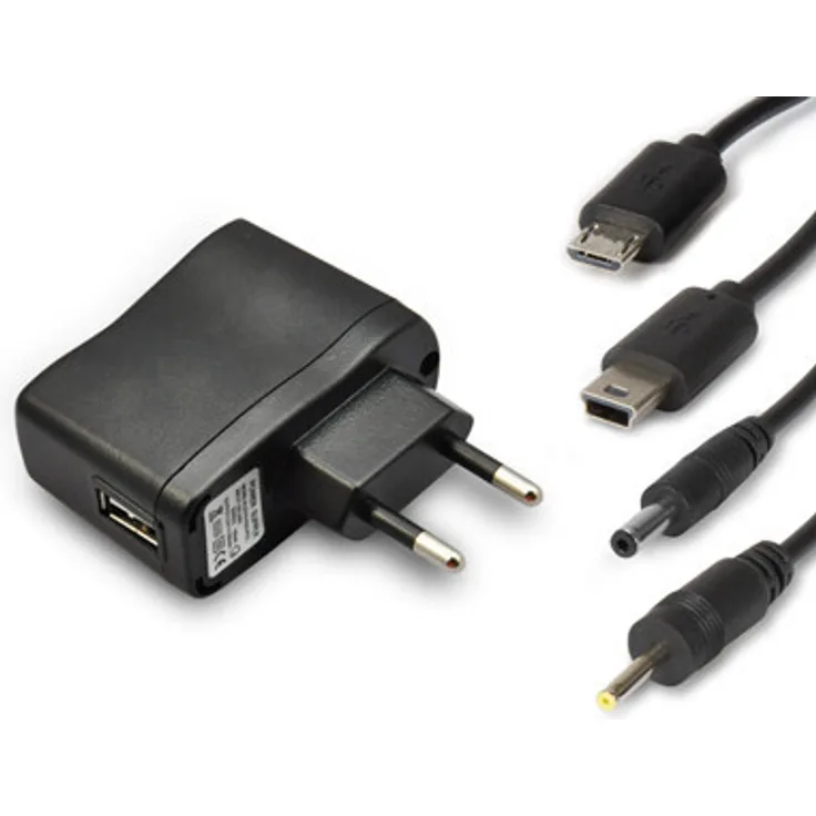 Hamlet Universal-Wandladegerät 4 in 1, USB 2A, Schwarz, für Smartphone und Tablet, kompakt und leicht, 5 V Ausgangsspannung