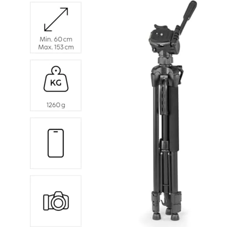 Hama Stativ Kamera Action 3D (Leichtes Fotostativ Inkl. Handy-Halterung, Dreibeinstativ mit 3 Wege Kopf, Spiegelreflexkamera Stativ passend für Videokamera), Schwarz, 153 cm – Bild 4