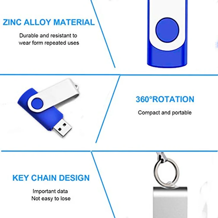 AreTop USB-Sticks 4GB 10 Stück, High Speed USB 2.0 Metall Speicherstick mit 360-Grad-Drehung (Blau) – Bild 4