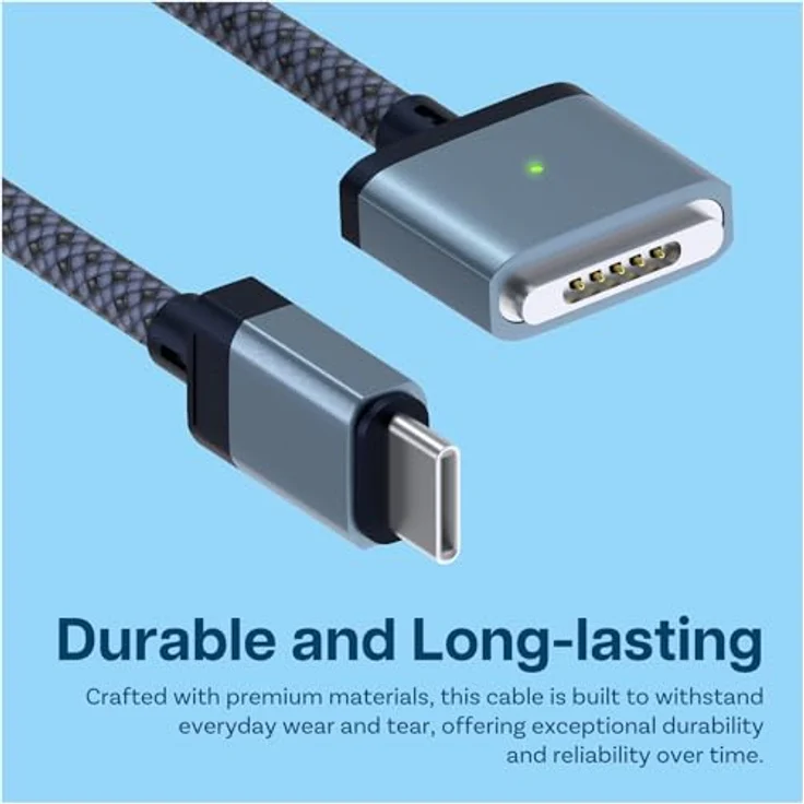 MMOBIEL USB-C auf Magnetisches 3 Kabel, 2m 140W Schnellladen für MagSafe 3, kompatibel mit MacBook Pro/Air, schwarz (blau) – Bild 3