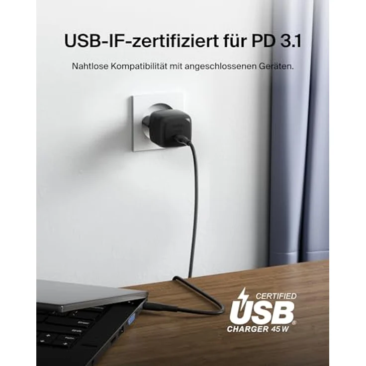 Belkin kompaktes 45 W USB Ladegerät mit USB-C-/USB-C-Kabel, Schnellladen für iPhone 16, 15, 14, Samsung Galaxy S25-Serie, Pixel 9 – Schwarz – Bild 5