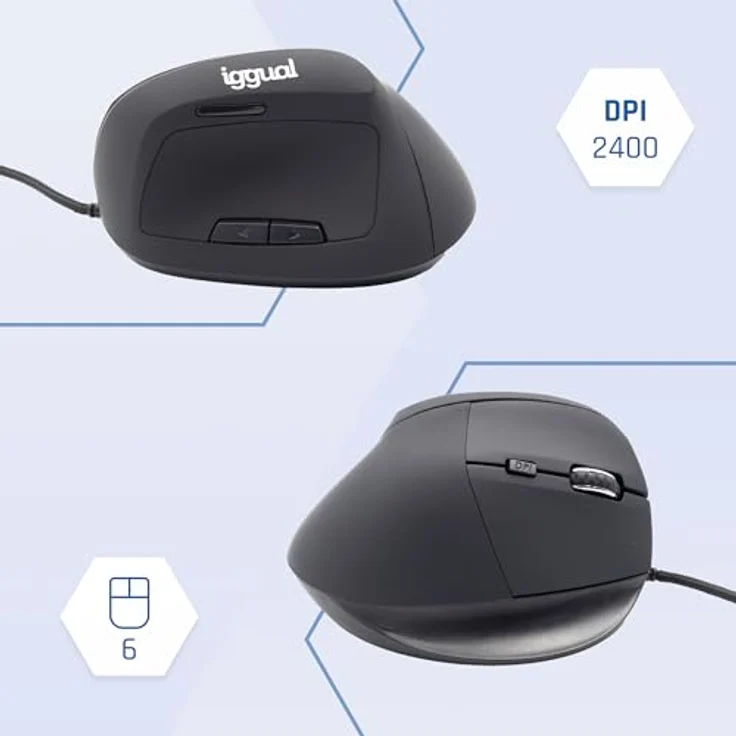 iggual Ergo-V, Vertikale Ergonomische Maus mit 1,5 m USB-Kabel, 6 Tasten, Einstellbare DPI bis 2400, Kompatibel mit Windows und Mac – Bild 2