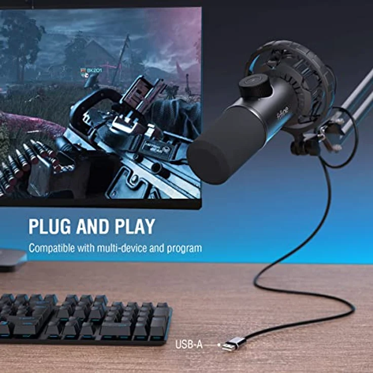 FIFINE Mikrofon PC USB C,Gaming Mikrofon PS4 PS5 MAC, Dynamische Microphone mit RGB, 16BIT/48KHZ & 3,5mm Kopfhöreranschluss, Plug-and-Play Nierencharakteristik Microfon, Shock Mount – Bild 5