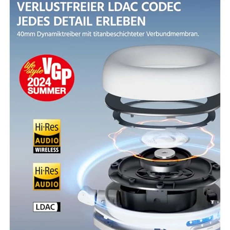 Edifier W830NB Wireless Over Ear Kopfhörer mit -45dB ANC, 94Std. AKKU, LDAC Hi-Res Sound, Spatial Audio, Schnellladung, Bluetooth V5.4 - Sandweiß – Bild 2