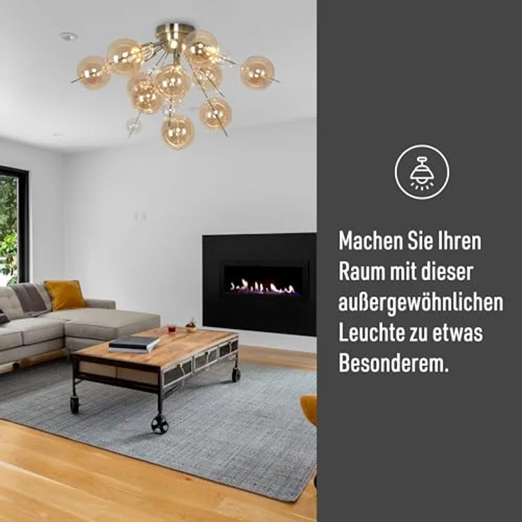 Näve Leuchten - Deckenleuchte Explosion aus Metall und Glas - 6x G9 Fassungen, dimmbar - Amber, 57 cm – Bild 3