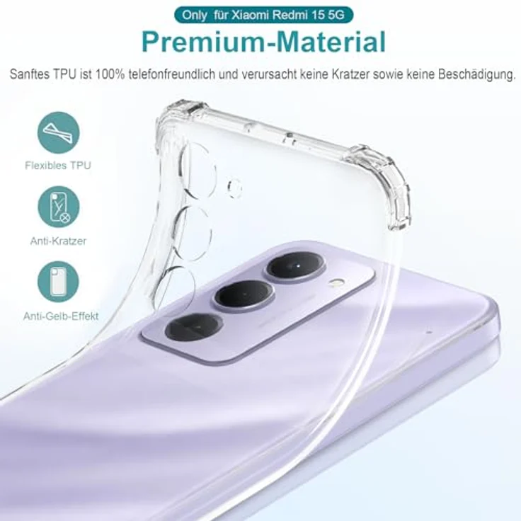 LeYi Hülle für XiaoMi Redmi 15 5G, Transparente TPU Silikon Handyhülle mit 2 Schutzfolien, Stoßfest und Kameraschutz, Crystal Clear Design – Bild 5