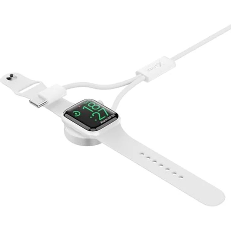 Xlayer 2-in-1 feingewebtes Kabel mit USB Typ C & Apple Watch Charger 1.5m, Ladekabel für Apple, Android sowie Smartphone und Tablet, White – Bild 4