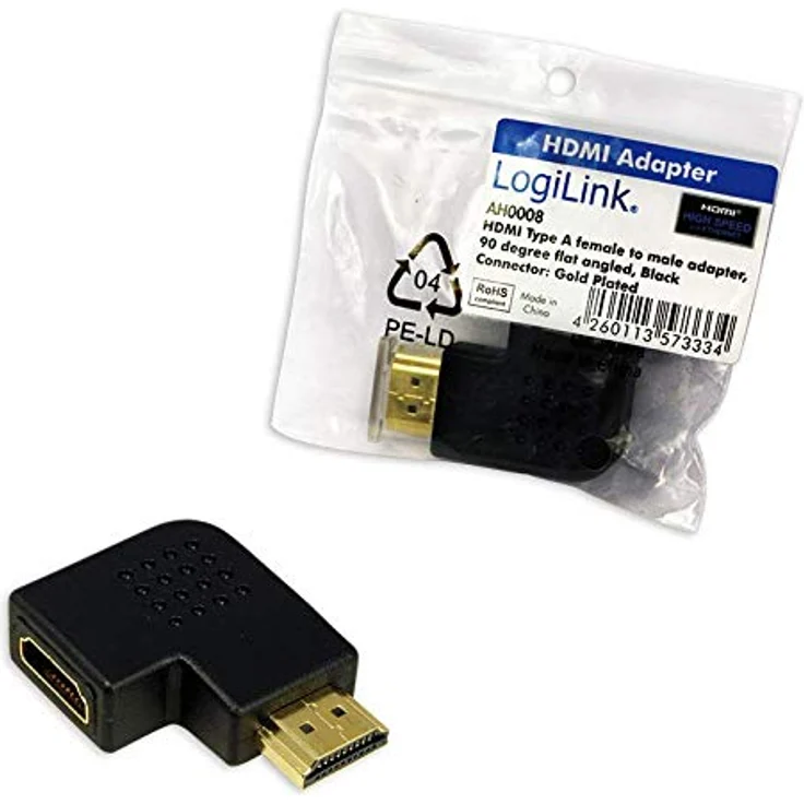 LogiLink AH0008 HDMI High Speed Adapter, 90° flach gewinkelt, vergoldete Kontakte, Stecker auf Buchse, schwarz – Bild 4