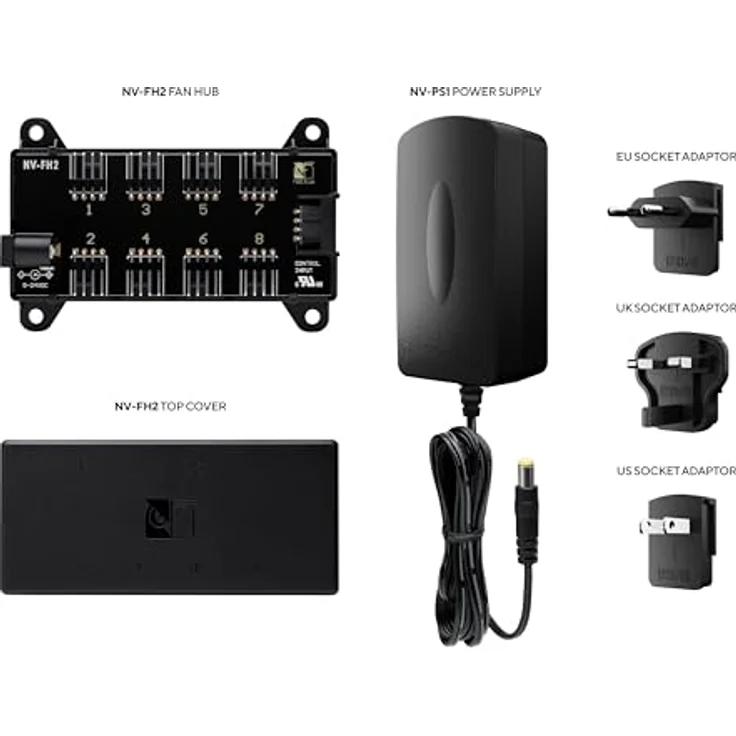 Noctua NV-SPH1, Powered Fan Hub-Set für bis zu 8 PWM-Lüfter, inkl. 24W Netzteil mit EU/UK/US Adapter – Bild 2