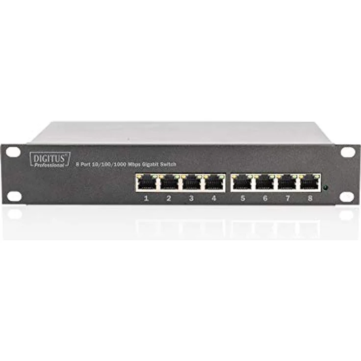 DIGITUS Gigabit Ethernet Netzwerk-Switch - 10 Zoll - 8 Ports - Unmanaged - Backplane 16 Gbps - Auto MDI-MDI-X - Schwarz – Bild 2