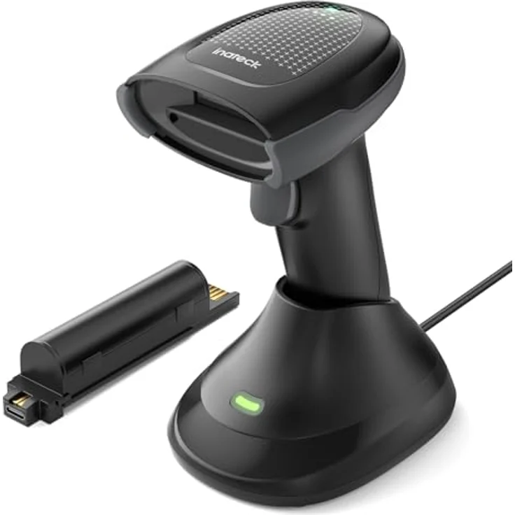 Inateck 2D Barcode Scanner, kabellos mit 2 x 2000mAh Akkus, Ladestation, Bluetooth, kompatibel mit Android/iOS, für Lagerhaltung und Logistik – Bild 1