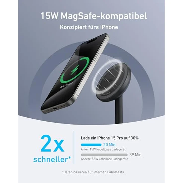 Anker MagGo kabellose Ladestation, 15W Qi2 für MagSafe, mit 360° Drehmechanismus, weiß – Bild 2