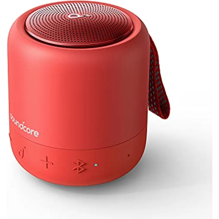 soundcore Anker Mini 3 Bluetooth-Lautsprecher mit BassUp und PartyCast Technologie, USB-C, Wasserschutz IPX7, Individueller EQ, Rot