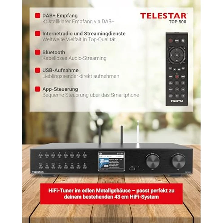 Telestar TELESTAR TOP 500, HiFi-Tuner mit Internetradio/DAB+, Bluetooth 5.3, USB-Aufnahme und Streamingdiensten – Schwarz – Bild 5