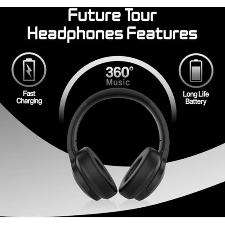 HiFuture Headphones Future Tour (black) (Kabellos), Kopfhörer, Schwarz, Silber – Bild 3