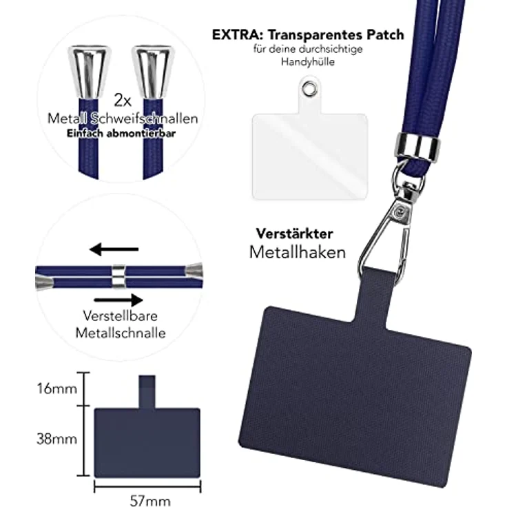 Nalia HoldMe Air, Universal Handykette mit 160 cm Lanyard & 2 Einlege-Pads, kompatibel mit Full-Cover Hüllen – Bild 3