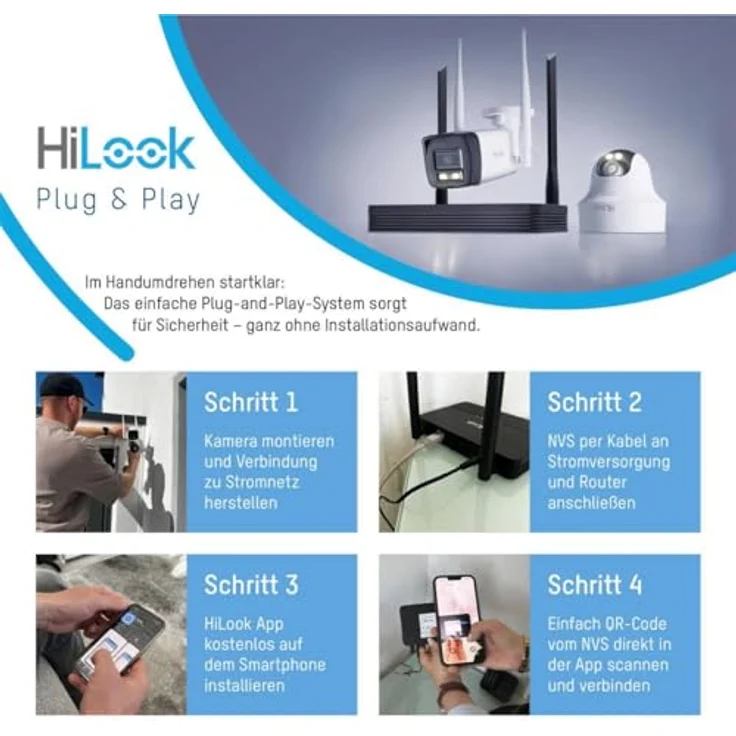 HILOOK Überwachungskamera HiLook IKS-2044BTH-PH/W, 4MP WLAN Kamera mit KI Personen- & Fahrzeugerkennung, Plug-&-Play, Nachtsicht bis 30m, inklusive NVS – Bild 2