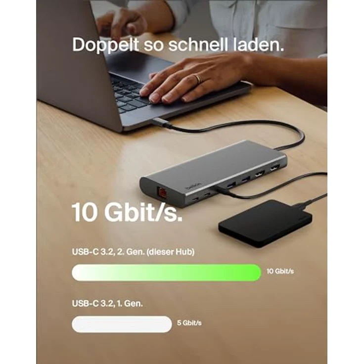 Belkin Connect Universal USB-C-8-in-1-Core-Hub für 2 Monitore, Silicon Motion-Technologie, Silber – für Chromebook, Mac- + Windows-Laptops; 100 W PD; Datentransfer mit 10 Gbit/s; 2,5-Gbit/s Ethernet – Bild 5