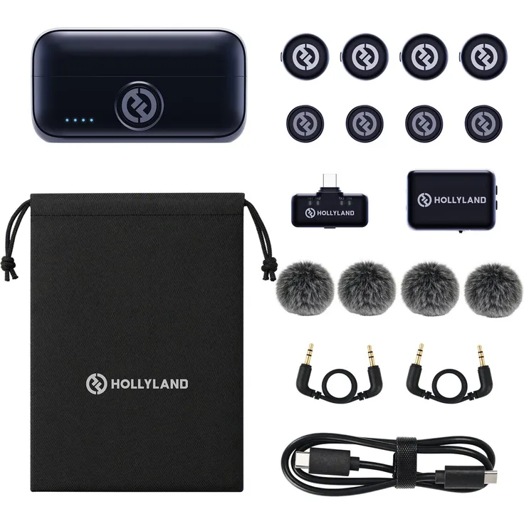 Hollyland LARK M3 Combo, Funkmikrofon-Kit mit 4 Sendern, 2 Empfängern und AI-Rauschunterdrückung, ultrakompakt