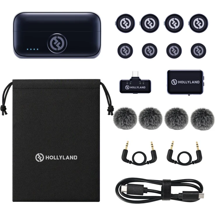 Hollyland LARK M3 Combo, Funkmikrofon-Kit mit 4 Sendern, 2 Empfängern und AI-Rauschunterdrückung, ultrakompakt