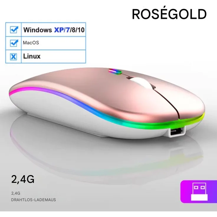 Montegoni Kabellose Wiederaufladbare Bluetooth Maus (Mit LED Hintergrundbeleuchtung, Ergonomisches Design)