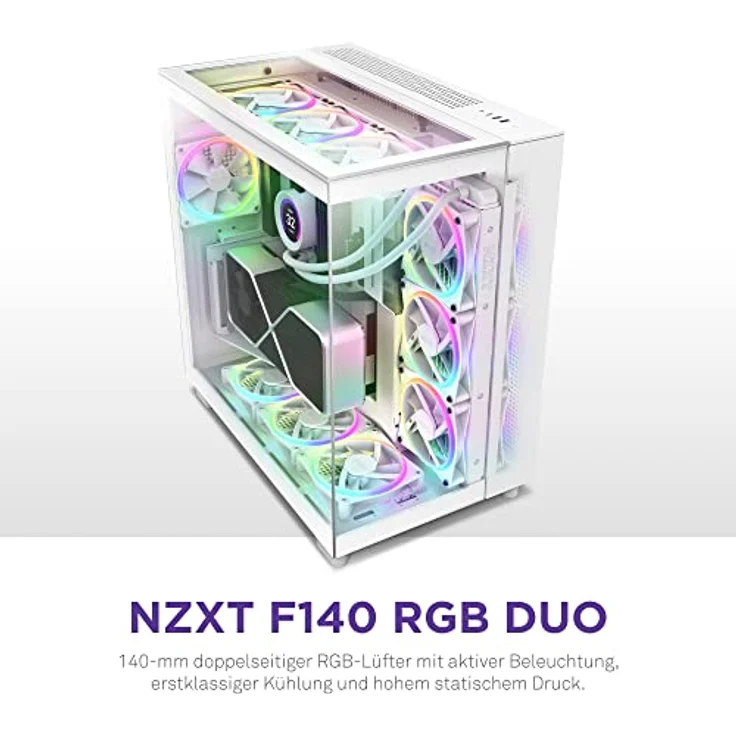 NZXT F140 RGB Duo - 140mm doppelseitiger RGB-Lüfter – 20 einzeln adressierbare LEDs – Ausgeglichener Airflow und statischer Druck – Fluiddynamisches Lager – Weiß – Bild 2