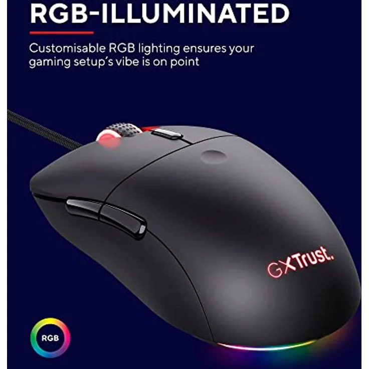 Trust Gaming GXT 981 Redex Federleichte Gaming-Maus, 200-10.000 DPI, 80-Mill-Kailh-Schaltern, Optischer Sensor, RGB-Maus, 6 Programmierbare Tasten, PC-Maus für Laptop, Computer, Windows – Schwarz – Bild 3