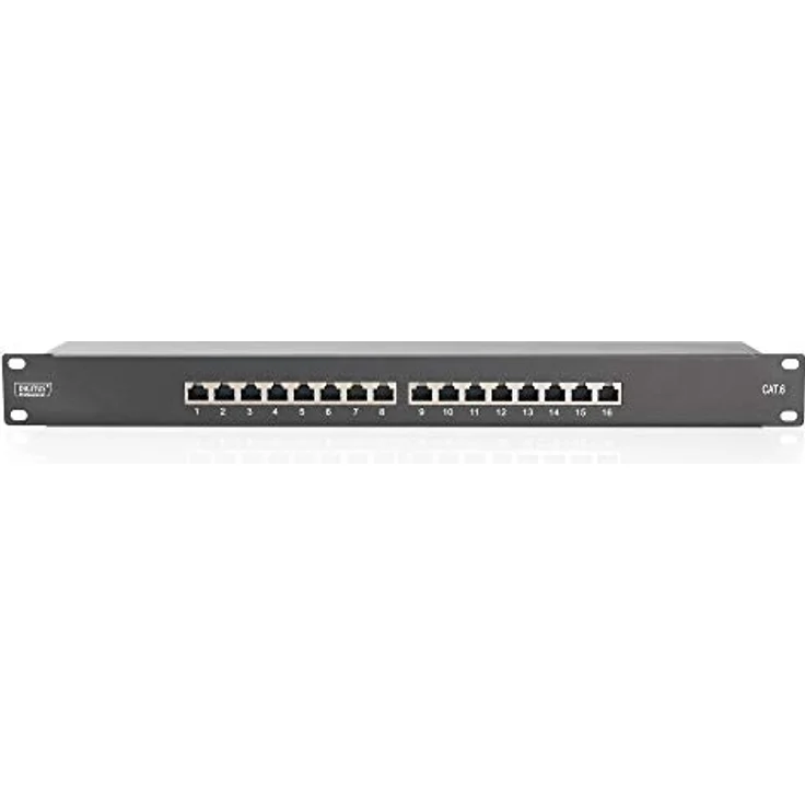 DIGITUS Professional, Cat 6 LSA Patchpanel, 16-Port, 19'' Rackmontage 1HE, geschirmt, zentraler Erdungsanschluss, Schwarz – Bild 2