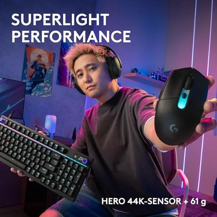 LOGITECH G305 X SUPERLIGHT Gaming-Maus, kabellos, HERO 44K-Sensor, 61 g, RGB-Beleuchtung, schwarz – Bild 3