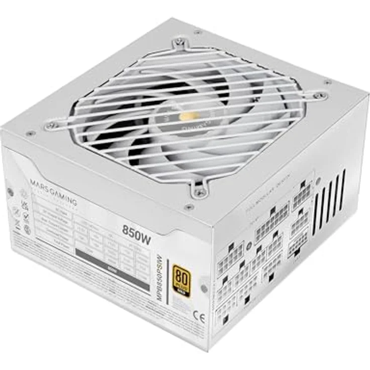 Mars Gaming MPB850PSI, Vollmodulares ATX-Netzteil 850W, 80Plus Gold 90%, 10 Jahre Garantie, AI2-RPM-Technologie, weiß – Bild 1