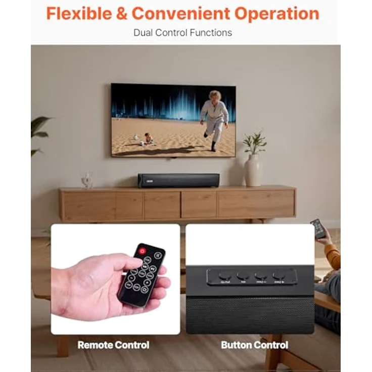 VEVOR Soundbar 2.0-Kanal, 450 mm kompakte TV-Lautsprecher mit Bluetooth 5.0, 80-W-Surround-Soundsystem und Fernbedienung für Heimkino-Audio – Bild 5