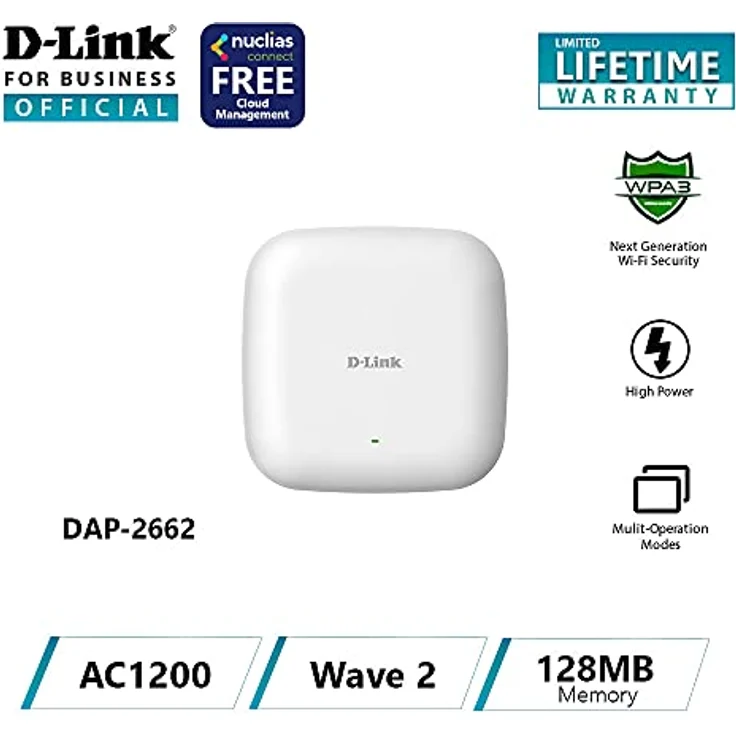 D-Link DAP-2662 Wireless AC1200 Wave 2 Dualband PoE Access Point (bis zu 1200Mbit-s, WiFi4U Ready, Nuclias Connect, MU-MIMO, Decken--Wandmontage), weiß – Bild 5